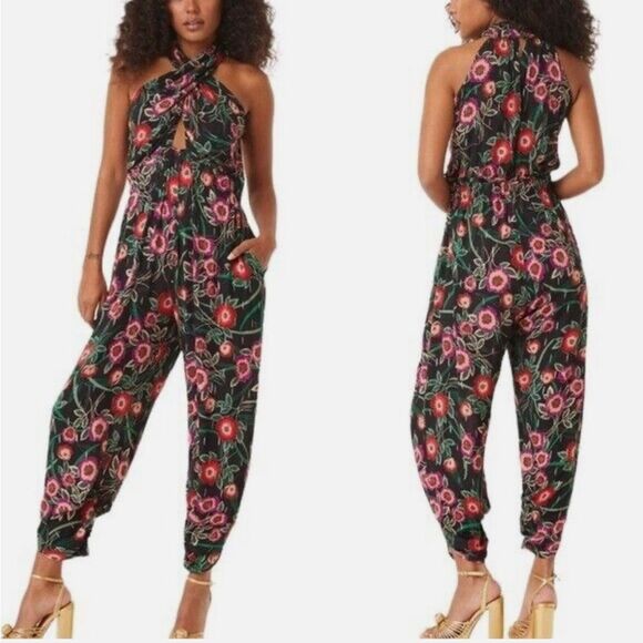 NWT Misa Los Angeles Kora Black Floral Jumpsuit Large - Picture 1 of 9